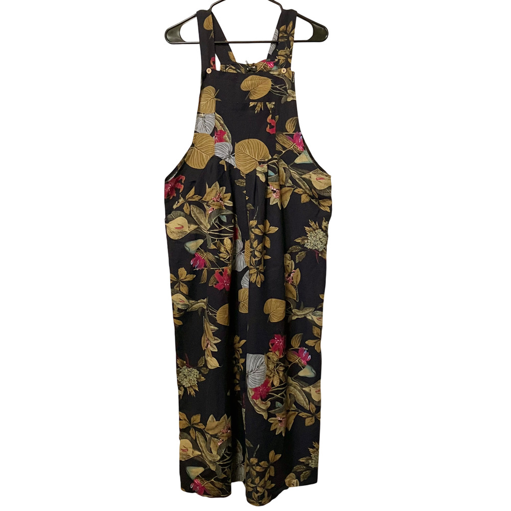 Cotton Floral Wide Leg Jumpsuit Pull On Adjustable Straps Resort Boho Sz M